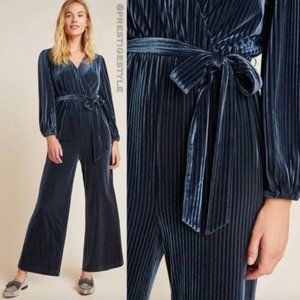 🔥NWT🔥 Anthropologie Ali & Jay Samantha Velvet Wide Leg Tapered Jumpsuit NAVY